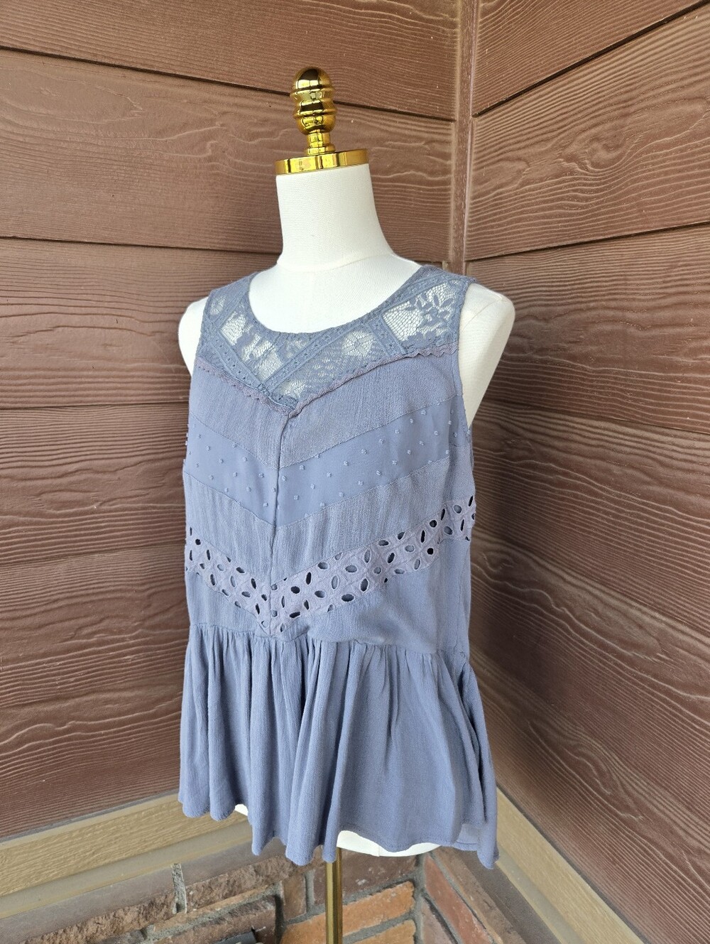 Knox Rose Sleeveless Lace Trim Peplum Top Women’s Medium Slate Blue - Picture 4 of 16